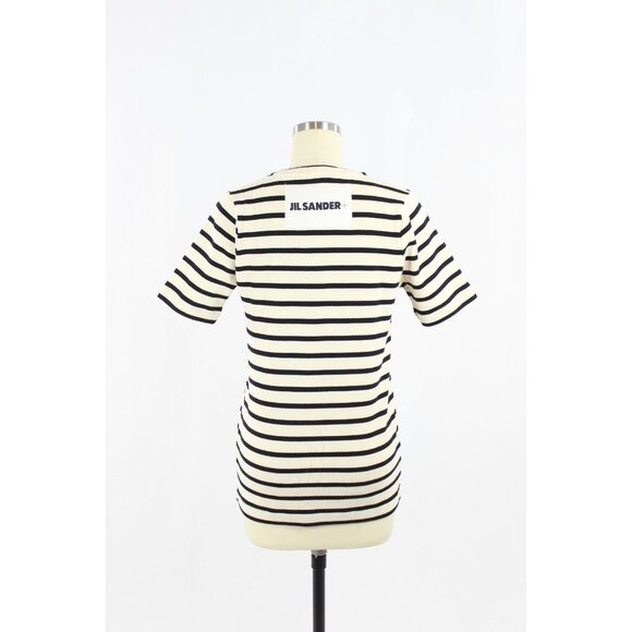 JIL SANDER Mariniere Ivory Black Striped Cotton Jersey T-Shirt, Size S - Picture 8 of 15